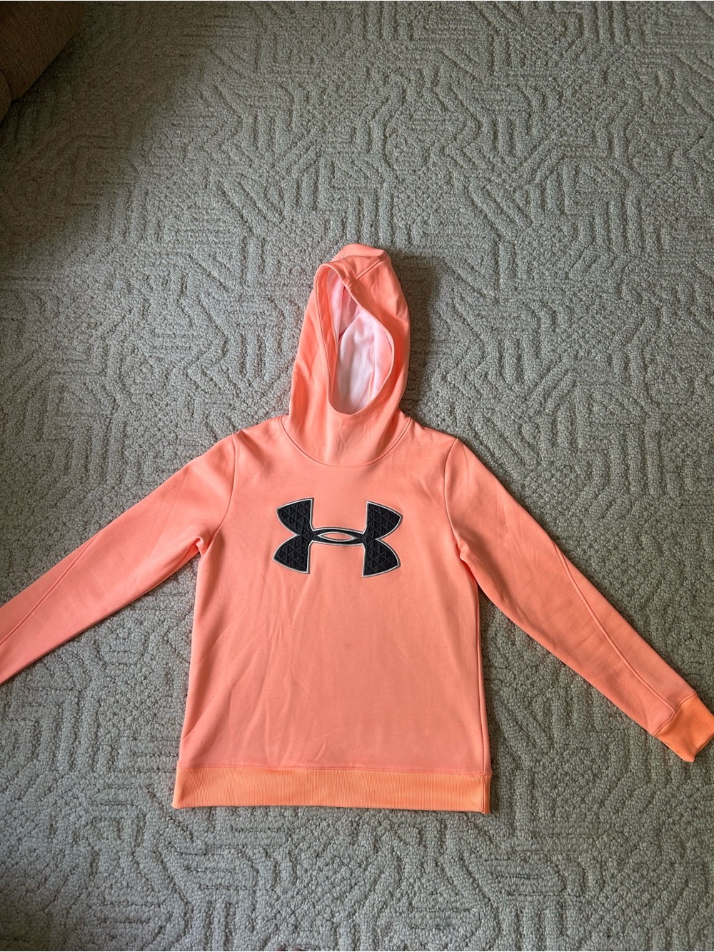 Under Armour Coral-Orange Hoodie with Black Logo Accents